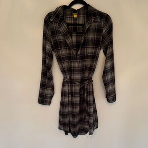 Eddie Bauer Black and Gray Plaid Long Sleeve Dress